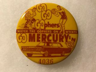 Vintage 1965 Go Go Gophers Mercury Basketball Hockey Button Pinback Pin 2 1/4 "