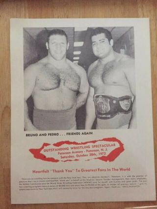 Wwf/wrestling Vintage Program October 1972 - Sammartino,  Pedro,  Mr.  Fuji