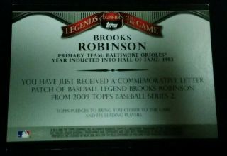 Brooks Robinson 2009 Topps Legends Of The Game Vacuum Cleaner Patch Card 2/50 3