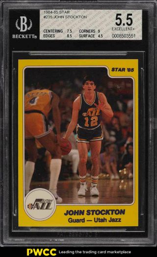 1984 - 85 Star Basketball John Stockton Rookie Rc 235 Bgs 5.  5 Ex,  (pwcc)