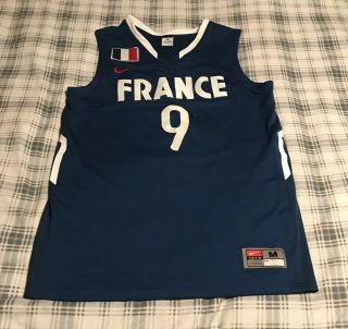 Nike Tony Parker Team France Basketball Jersey 9 Navy Blue Adult Medium Sewn
