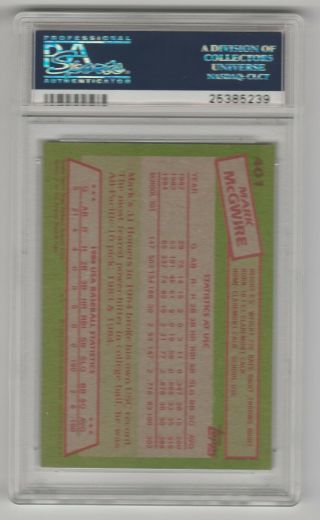 1985 TOPPS MARK MCGWIRE TEAM USA ROOKIE CARD RC 401 PSA 9 CENTERED 2