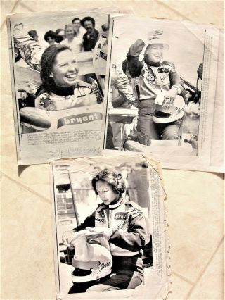 Three (3) Press Photos Janet Guthrie 1977 Indy 500 Wire 1st Woman Qualifier