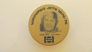 Wha Winnipeg Jets Bobby Hull Autographed Pepsi Puck 1975 - 76