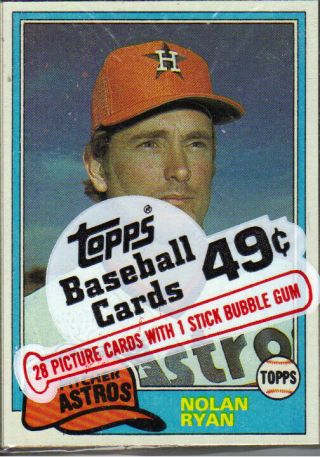 1981 Topps Baseball 28 Cello Pack Nolan Ryan Card Shown On Front Of Pack