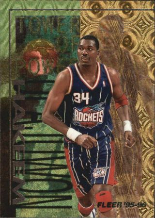 1995 - 96 Fleer Towers Of Power Houston Rockets Basketball Card 5 Hakeem Olajuwon