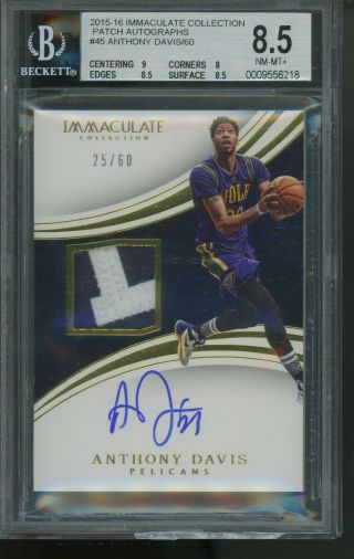 2015 - 2016 Immaculate Patch Auto /60 Bgs 8.  5/10 Anthony Davis