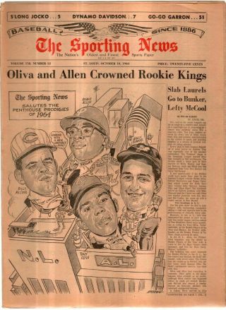 The Sporting News Newspaper Oct 10,  1964 Oliva And Allen Crowned Rookie Kings G