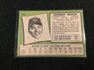 Johnny Bench Cincinnati Reds 1971 Topps 250 2