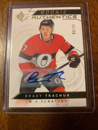2018 - 19 Brady Tkachuk Ud Sp Rookie Authentic Auto Autograph 3/25 Senators
