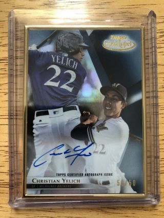 2018 Topps Gold Label Blue Framed Auto Christian Yelich Brewers 50/50