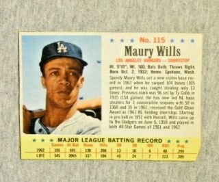 1963 Post Cereal Baseball 115 Maury Wills (los Angeles Dodgers)