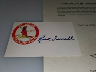 Rick Ferrell Cardinals Autographed 3 X 5 Index Card With Signed Card