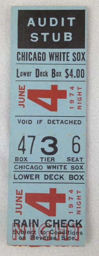 Mlb 1974 06/04 York Yankees At Chicago White Sox Ticket Stub - Bucky Dent Hr