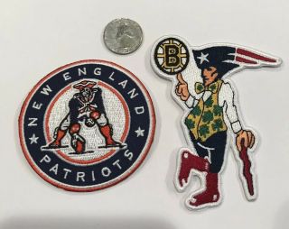 (2) - England Patriots Embroidered Iron On Patches.  Awesome 3”x 3” & 4”x 3”