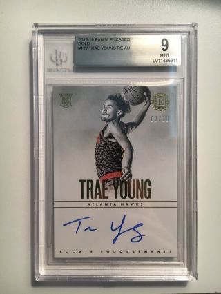 Trae Young 2018 - 19 Panini Encased Rookie Endorsements Auto Gold /10 Ssp Bgs 9/10