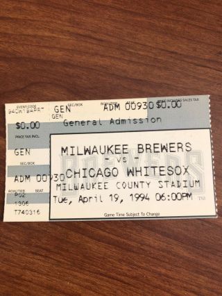 Frank Thomas - Chicago White Sox - Home Run 111/ticket Stub @ Milwaukee Brewers1994