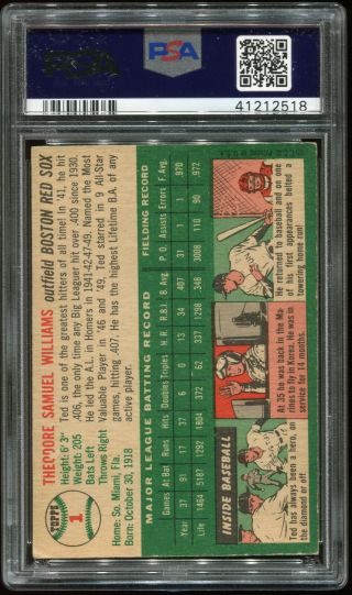 1954 Topps 1 Ted Williams PSA 5 EX 2