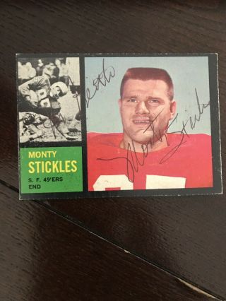 1961 Topps Football Signed Monty Stickles 49ers