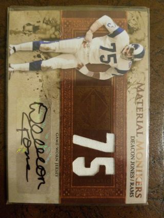 2007 Leaf Limited Material Monikers Deacon Jones Game - Worn Jersey And Autograph