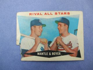 1960 Topps 160 Rival All Stars Mantle & Boyer Bv120 Low Grade -