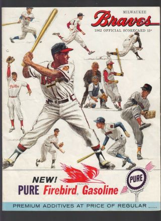 1962 Milwaukee Braves St Louis Cardinals Baseball Program Hank Aaron Home Run
