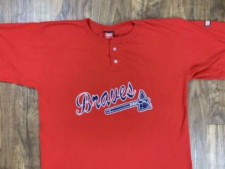 Vintage Wilson Atlanta Braves 24 Red Henley Tshirt Jersey Xl Deion Sanders 90s