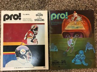 Vintage 1972 And 1973 Pro Nfl Game Magazines (oilers Vs Jets And Steelers)