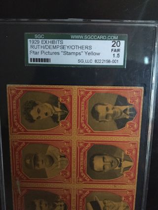 1929 Exhibits Baseball Card With Babe Ruth/Charlie Chaplin/Jack Dempsey SGC 20 3