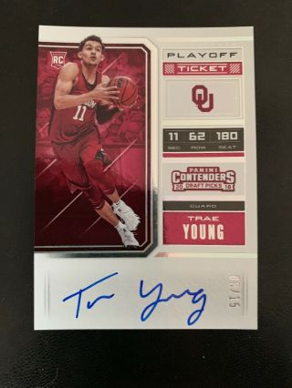 2018 - 19 Contenders Playoff Ticket Rc Auto Trae Young Rookie Autograph Card /15