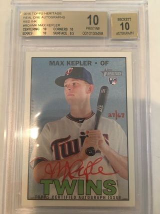 Max Kepler 2016 Topps Heritage Real One Auto Autograph Red Ink Bgs 10 /67