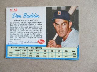 Don Buddin 1962 Post Cereal Baseball Card Vg Autographed