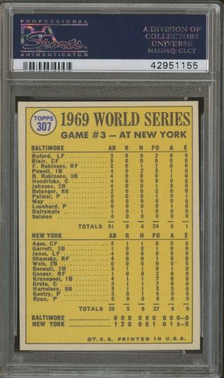 1970 Topps 307 World Series Game 3 Agee ' s Catch Saves.  PSA 10 GEM 2