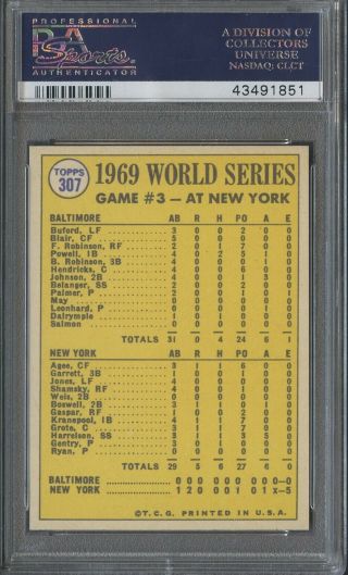 1970 Topps 307 World Series Game 3 Tommie Agee Catch Saves.  PSA 10 