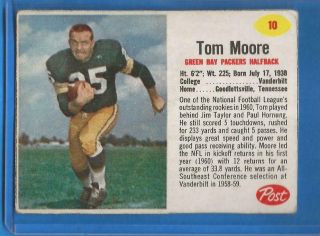 1962 Post Cereal Football Card 10 Tom Moore (sp) - Green Bay Packers
