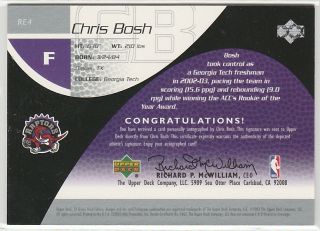 Chris Bosh 2003 UD SP Game Rookie Exclusives Signature Autograph AUTO RC 2