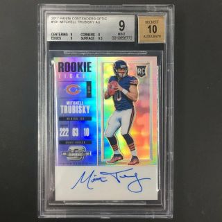 2017 Contenders Optic Mitchell Trubisky Rookie Ticket Auto Premium Silver Bgs 9/