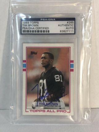 Tim Brown Hof Autographed Signed 1989 Topps Rookie Card 265 Raiders Psa/dna