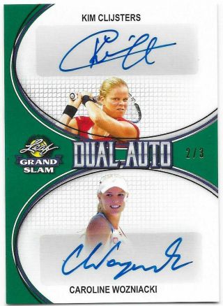 Clijsters Wozniacki 2018 Leaf Grand Slam Tennis Dual Autograph Auto Green 