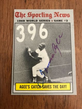 1970 Topps 307 World Series Game 3 Signed By Tommie Agee