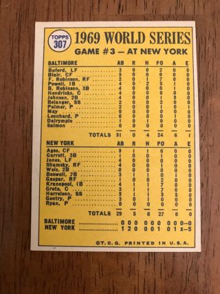 1970 Topps 307 World Series game 3 signed by Tommie Agee 2
