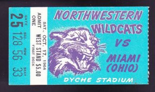 Oct.  17 1964 Northwestern Vs Miami Ohio Ticket Stub College Football