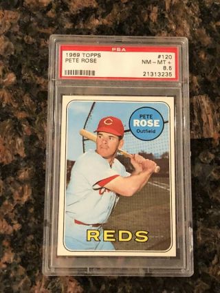 1969 Topps Pete Rose Cincinnati Reds 120 Baseball Card Psa 8.  5