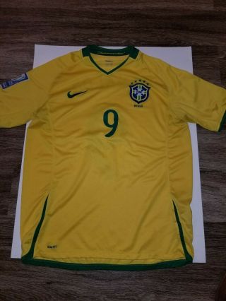 Nike Fit Cbf Brasil 9 Ronaldo World Cup Fifa Soccer Futball Jersey Size Med Cb
