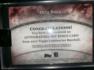 2018 Topps Definitive Ozzie Smith Auto 1/1 Hit Kings On Card Autograph Card 4