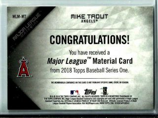 2018 Topps Series 1 Game Bat Relic Material Mike Trout Los Angeles Angels 2