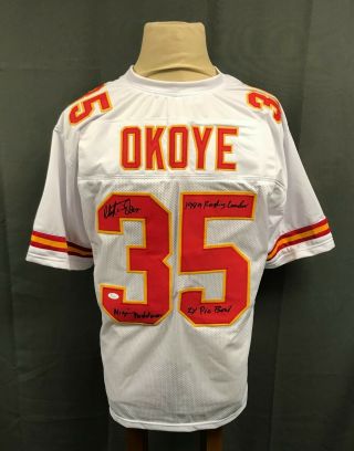 Christian Okoye 35 Signed Chiefs Jersey Auto W Multi Inscriptions Sz Xl Jsa