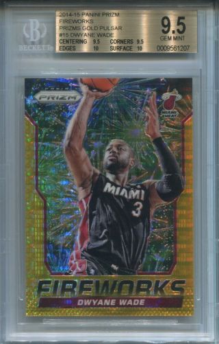 2014 - 15 Dwyane Wade Panini Prizm Fireworks Gold Pulsar 8/10 Bgs 9.  5.  5 From 10
