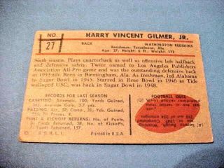 1953 Bowman Harry Gilmer 27 Sports Card Washington Redskins Football S635 2