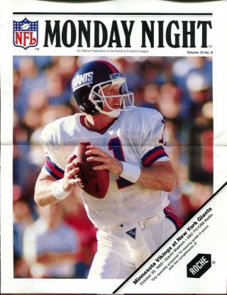 Football Program Mnf 1989 Minnesota Vikings York Giants Phil Simms